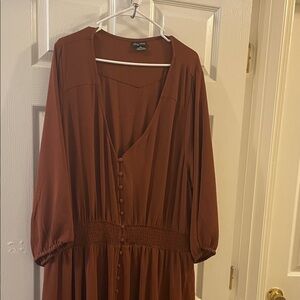 City Chic XXL Long Sleeve Dress in Rich Brown